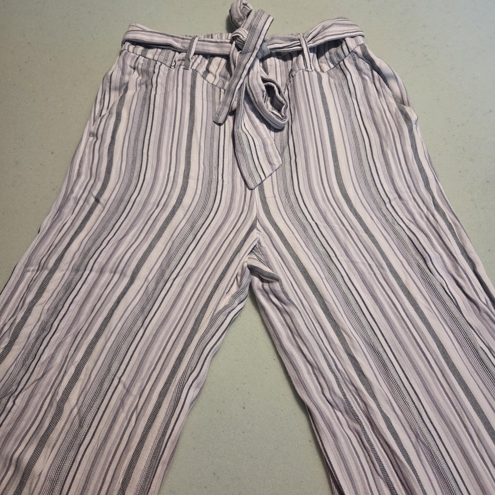 Banana Republic Striped Wide Leg Pants Women's 6 Linen Blend Tie Waist boho-chic